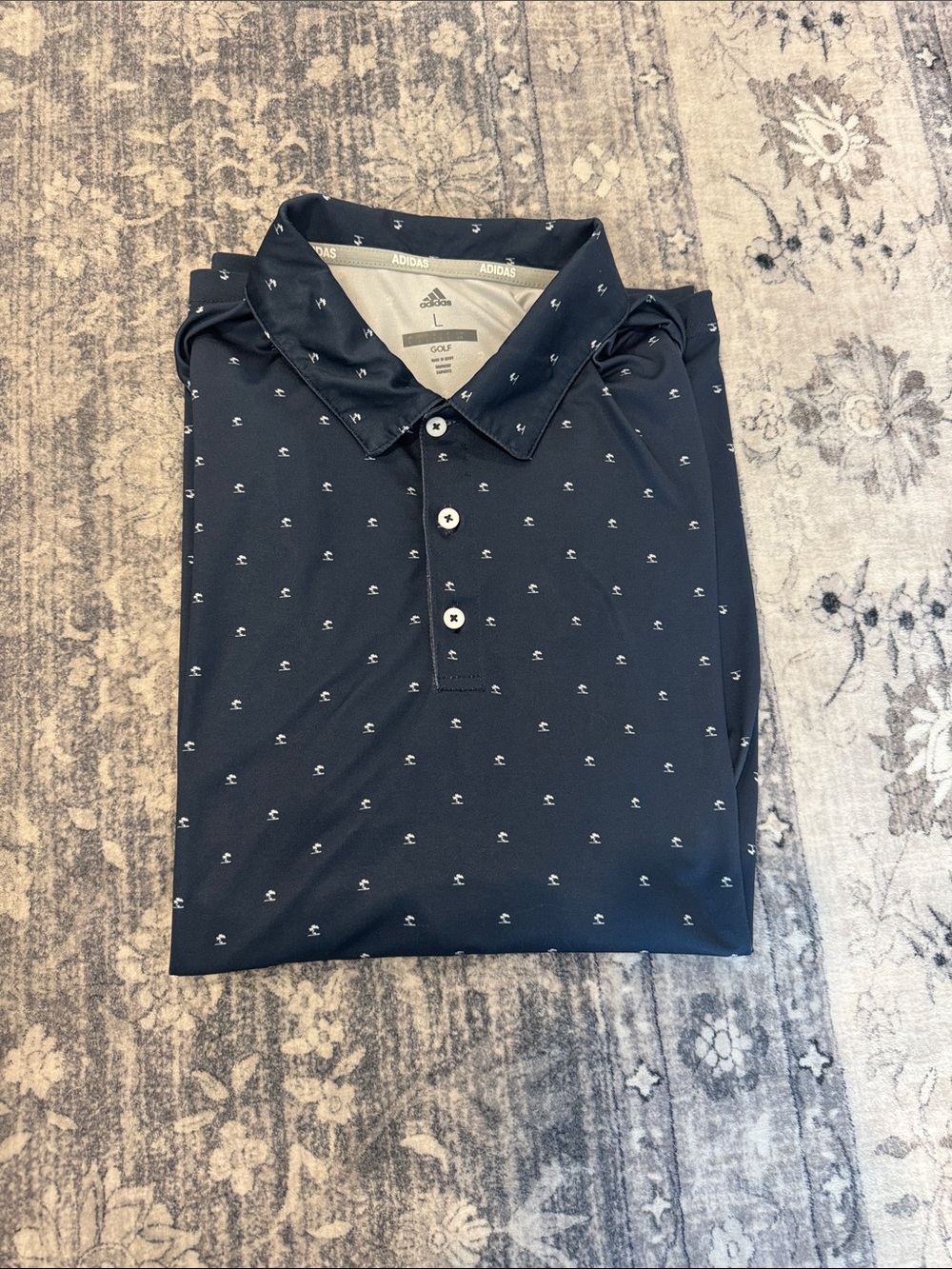Adidas Men’s Navy Polo with Micro Tree Print size LG